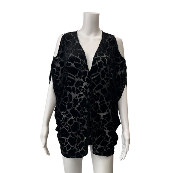 $595 Maria Cornejo Ikram Black Velvet Animal Print Sheer Cold Shoulder Top sz 8 - Picture 1 of 7